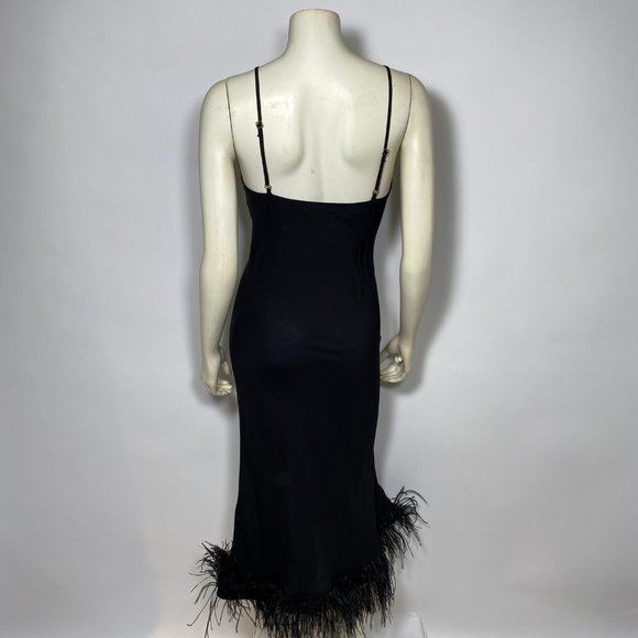 SLEEPER Black Slip Dress w/Feather Trim - Picture 4 of 10
